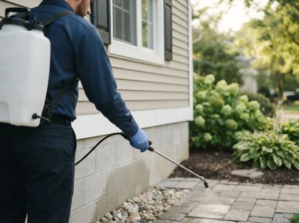 Pest control technician inspecting a home in Tonganoxie, KS